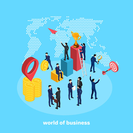 People in business suits perform various activities related to the business world, an isometric imageのイラスト素材
