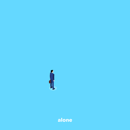 man in a business suit with a briefcase in his hand on a blue background, isometric imageのイラスト素材