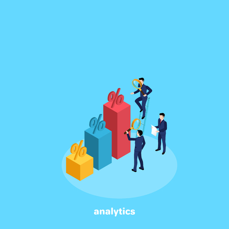 people in business suits analyze the data from a chart, an isometric imageのイラスト素材