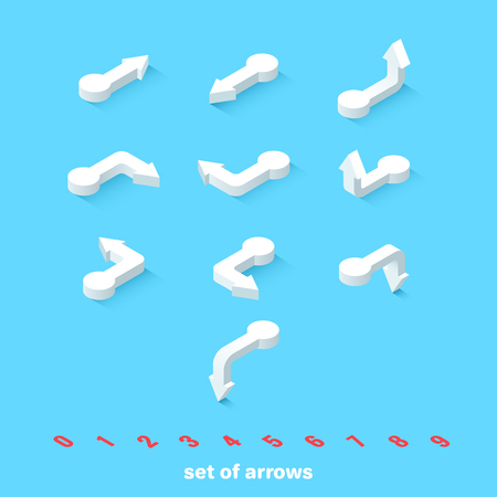 set of white arrows on a blue background, isometric imageのイラスト素材
