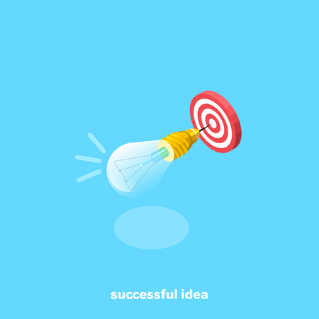 a bulb like a dart sticks out in the center of the target, an isometric imageのイラスト素材