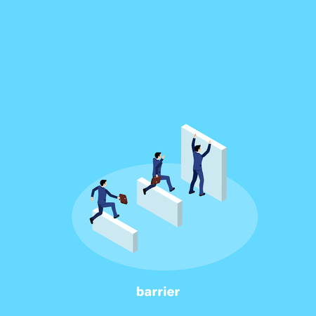 Men in business suits overcome the road with obstacles, isometric imageのイラスト素材