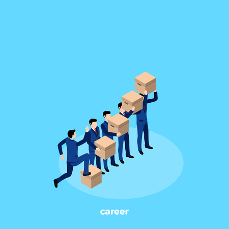 man in a business suit with the boxes up, isometric imageのイラスト素材