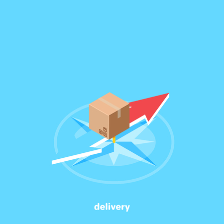 cardboard box stands on a compass, isometric imageのイラスト素材