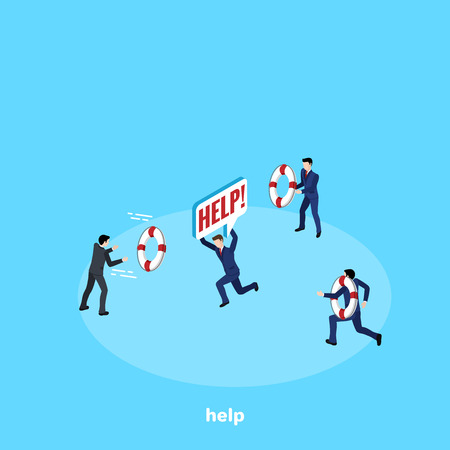 men in business suits flee to help their colleague, isometric imageのイラスト素材
