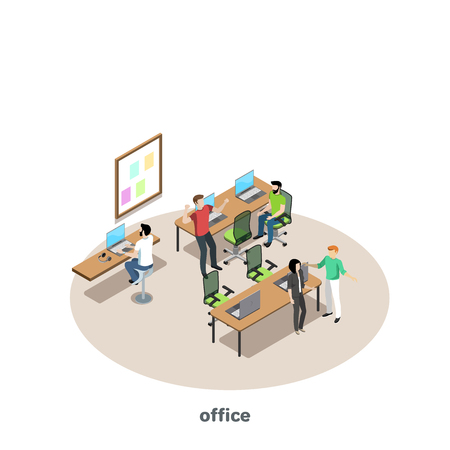 People work at the computer in the office, isometric imageのイラスト素材