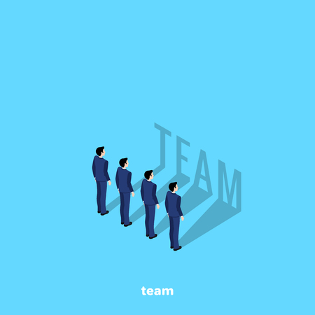 managers in business suits on a blue background, isometric imageのイラスト素材