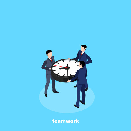 men in a business suit hold a watch, an isometric imageのイラスト素材