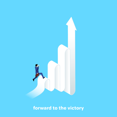 a man in a business suit runs up the arrow, an isometric imageのイラスト素材