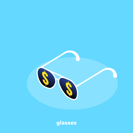 sunglasses with dollar icons on a blue background, isometric imageのイラスト素材