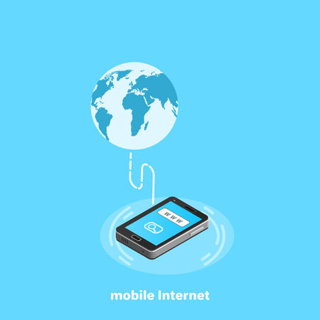 smartphone connected via the Internet to the whole world, isometric imageのイラスト素材