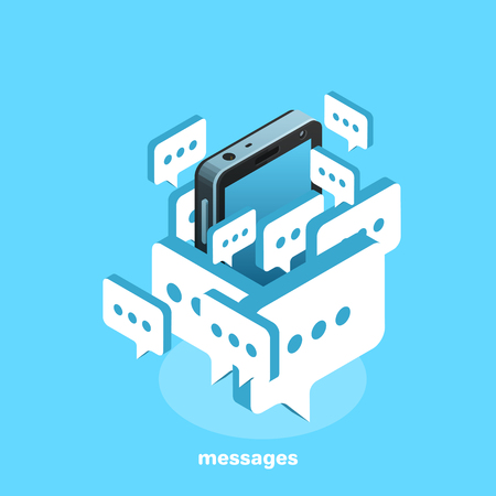 electronic messages and letters on the smartphone, isometric imageのイラスト素材