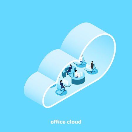 people in business suits work in an office inside a cloud, an isometric imageのイラスト素材