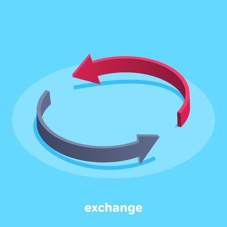 isometric image on a blue background, the icons in the form of arrows denoting the exchangeのイラスト素材