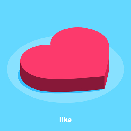 Isometric image on a blue background, big red heart, add to favorites or likeのイラスト素材