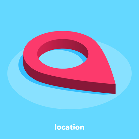 Isometric image on a blue background, a big red location sign, map and site.のイラスト素材