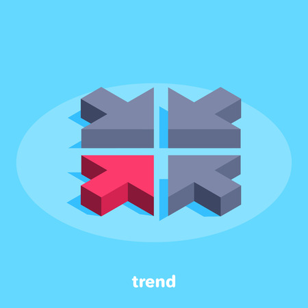 red arrow on blue background, isometric imageのイラスト素材