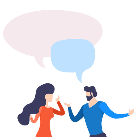 flat image, man and woman communicate with each other, icons designating a conversationのイラスト素材