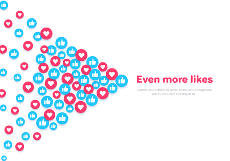 flat image on a white background, round icons with likes and hearts, social networks and the Internetのイラスト素材