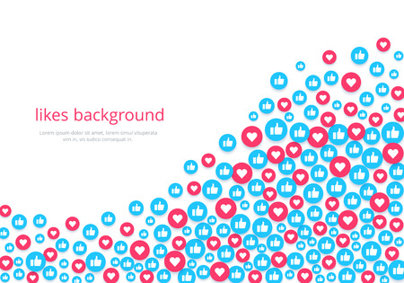 flat image on a white background, round icons with likes and hearts, social networks and the Internetのイラスト素材