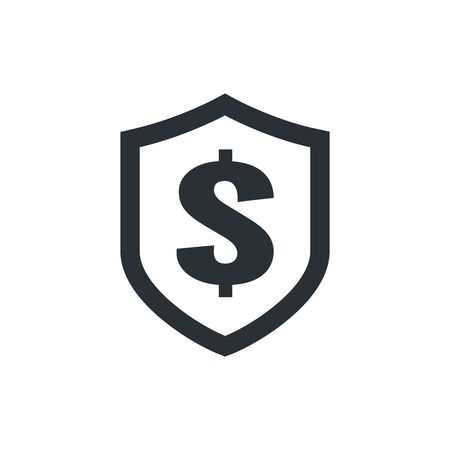 flat vector image on white background, shield icon with a dollar sign, money safetyのイラスト素材