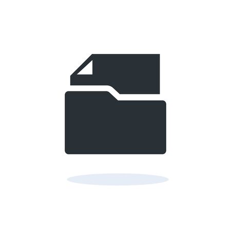 flat vector image on a white background, folder icon with a document in black with shadow