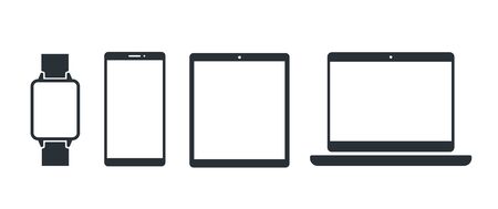 flat vector image on a white background, smartphone and smartwatch icon set, laptop and tablet iconsのイラスト素材
