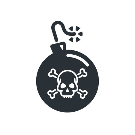 flat vector image on white background, bomb icon with a burning fittel and a skull with bonesのイラスト素材