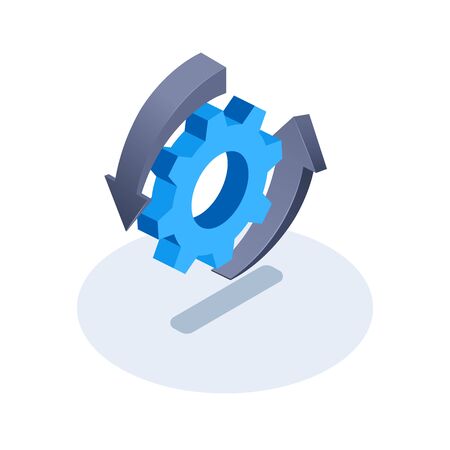 isometric vector image on a white background, gear icon with arrows around itのイラスト素材