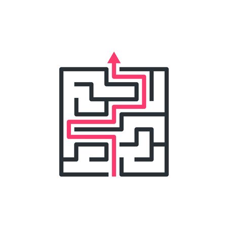 flat vector image on white background, maze icon with red arrowのイラスト素材