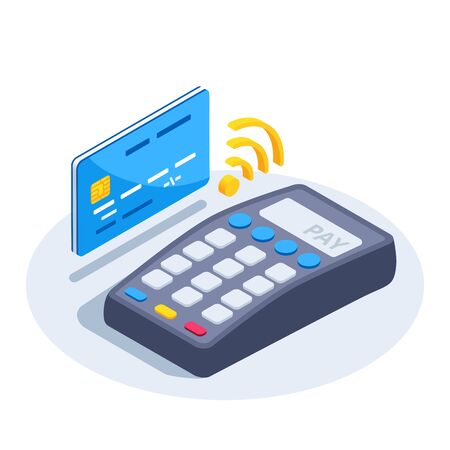Isometric vector image on a white background, payment terminal icon and credit cardのイラスト素材