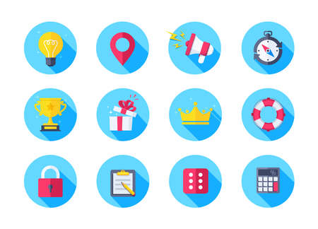 flat vector image on white background, set of business icons in a circle with shadow, business successのイラスト素材