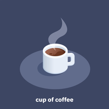 isometric vector image on black background, white cup of hot coffeeのイラスト素材