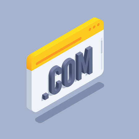 isometric vector illustration on gray background, browser window and lettering .comのイラスト素材
