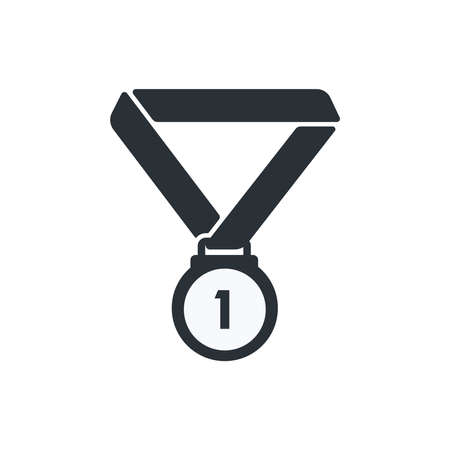 flat vector illustration isolated on white background, medal icon, medal silhouette with number 1, sport competition winner awardのイラスト素材