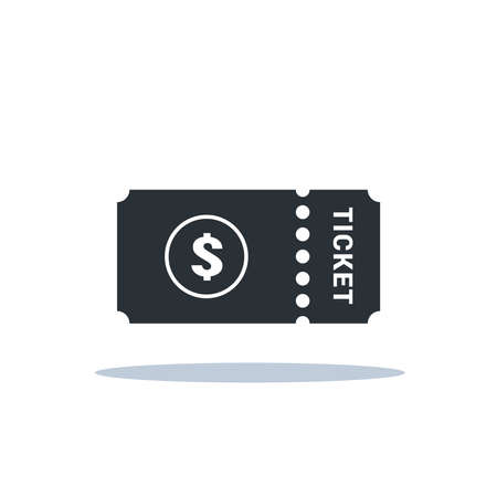 flat vector illustration isolated on white background, black ticket icon with dollar icon, buying tickets onlineのイラスト素材