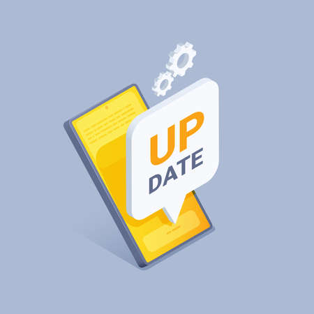 isometric vector illustration on gray background, message on smartphone screen with the inscription...