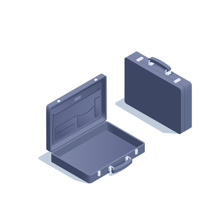 isometric vector illustration isolated on white background, business briefcase closed and openのイラスト素材