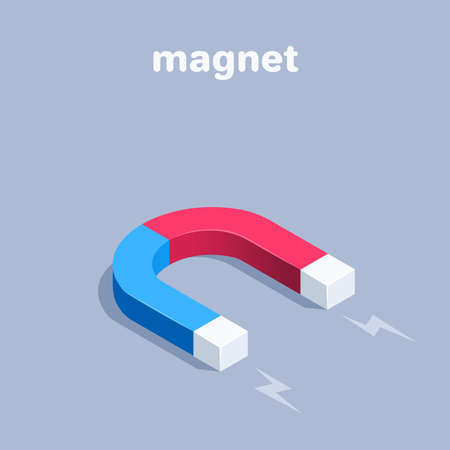 isometric vector illustration on gray background, magnet of blue and red color, attracting a buyer or moneyのイラスト素材