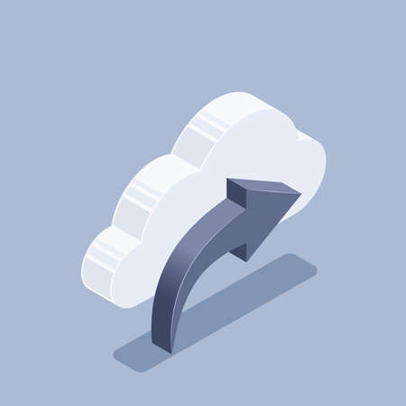 isometric vector illustration on gray background, cloud and black arrow, uploading data to cloudのイラスト素材