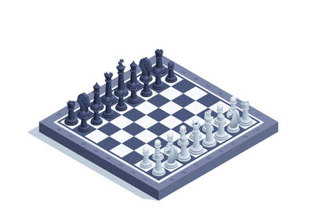 isometric vector illustration on a white background, a chessboard with figures placed on it, a game of chessのイラスト素材