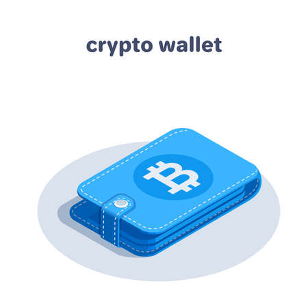 isometric vector illustration isolated on white background, icon like wallet with bitcoin icon, cryptocurrency or crypto walletのイラスト素材