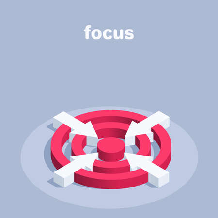 isometric vector illustration on gray background, target icon with arrows, focus or strategy in businessのイラスト素材