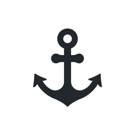 flat vector image isolated on white background, anchor icon in black color, nautical business