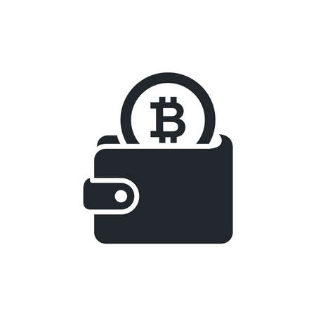 flat vector image isolated on white background, wallet icon with bitcoin coin, crypto wallet or currencyのイラスト素材