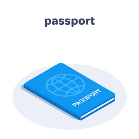 isometric vector illustration isolated on white background, passport icon with globe icon, international travel passportのイラスト素材