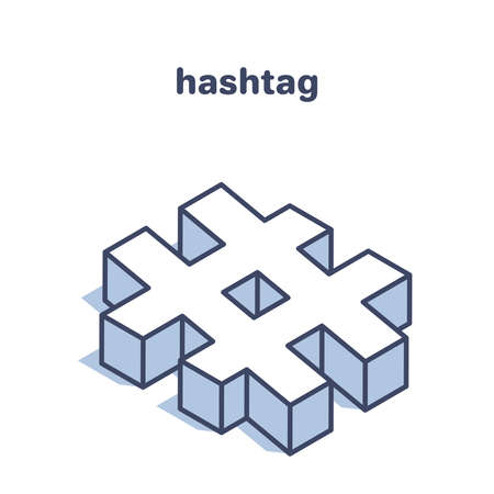 isometric vector illustration isolated on white background, hashtag icon, social media and marketingのイラスト素材