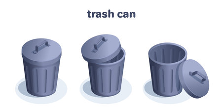 isometric vector illustration isolated on white background, metal trash can icon with lidのイラスト素材