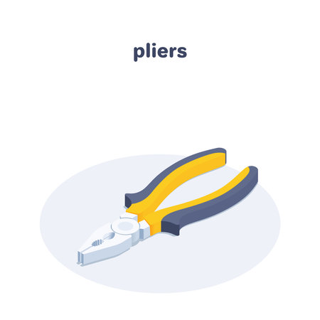 isometric vector illustration isolated on white background, pliers icon, hand tool for workersのイラスト素材