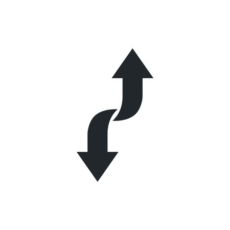 flat vector image on a white background, icon of arrows twisted and directed in different directionsのイラスト素材